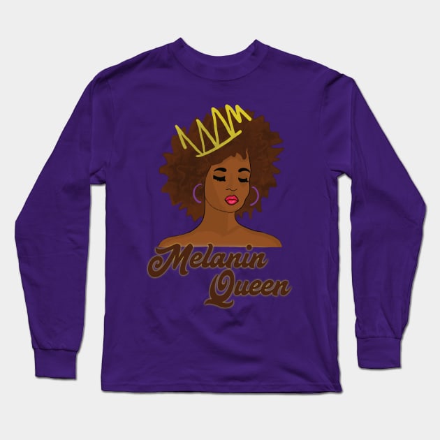 Melanin Afro Queen Art Drawing Long Sleeve T-Shirt by blackartmattersshop